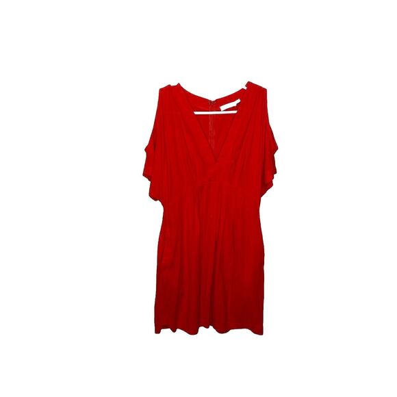 Lush V Neck  Red Short Cold Shoulder Dress Pockets Size Small Womens - Picture 1 of 7